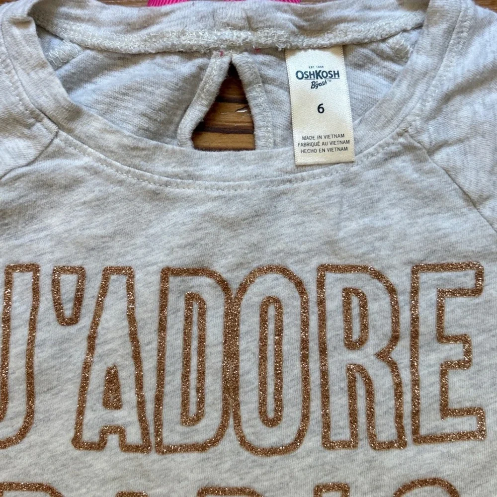 OshKosh‎ B'Gosh Graphic Tee Kids Gray Excellent J'Adore Paris Glitter SIZE 6